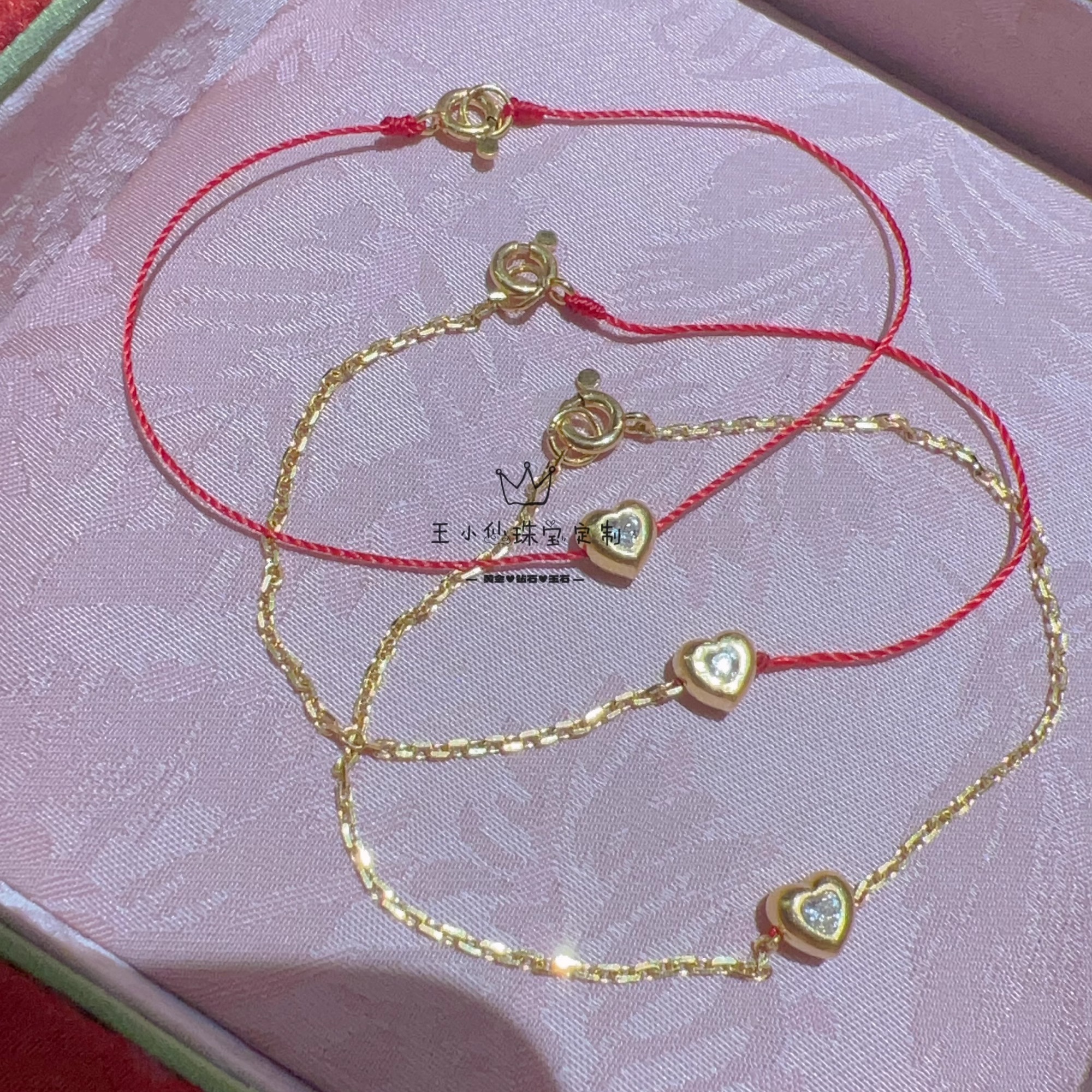 足金999精品工艺莫桑石爱心泡泡编织红绳女士手串手绳手链