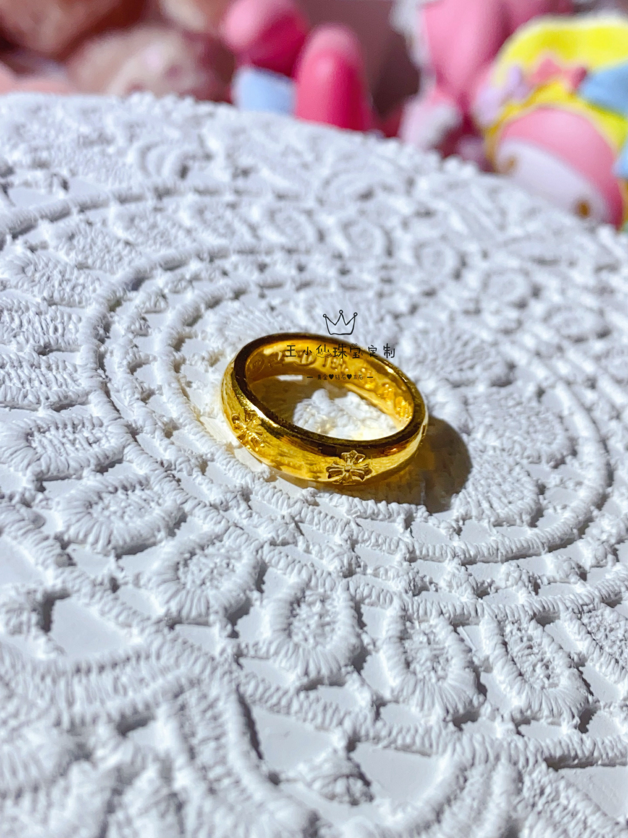 999足金手工金中古风十字架实心黄金戒指情侣戒指纯金指环