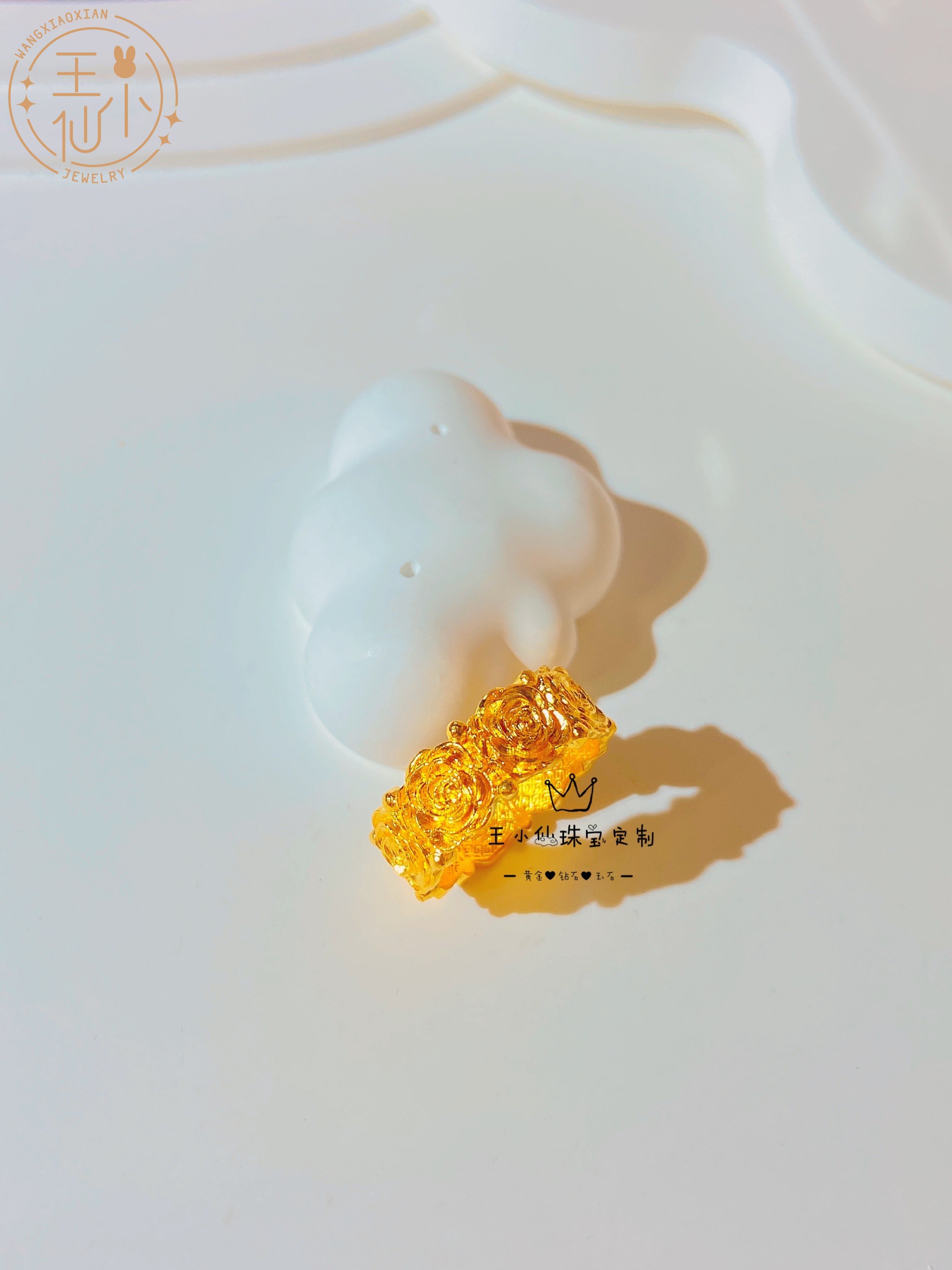 古法金錾刻金王小仙山茶花戒指