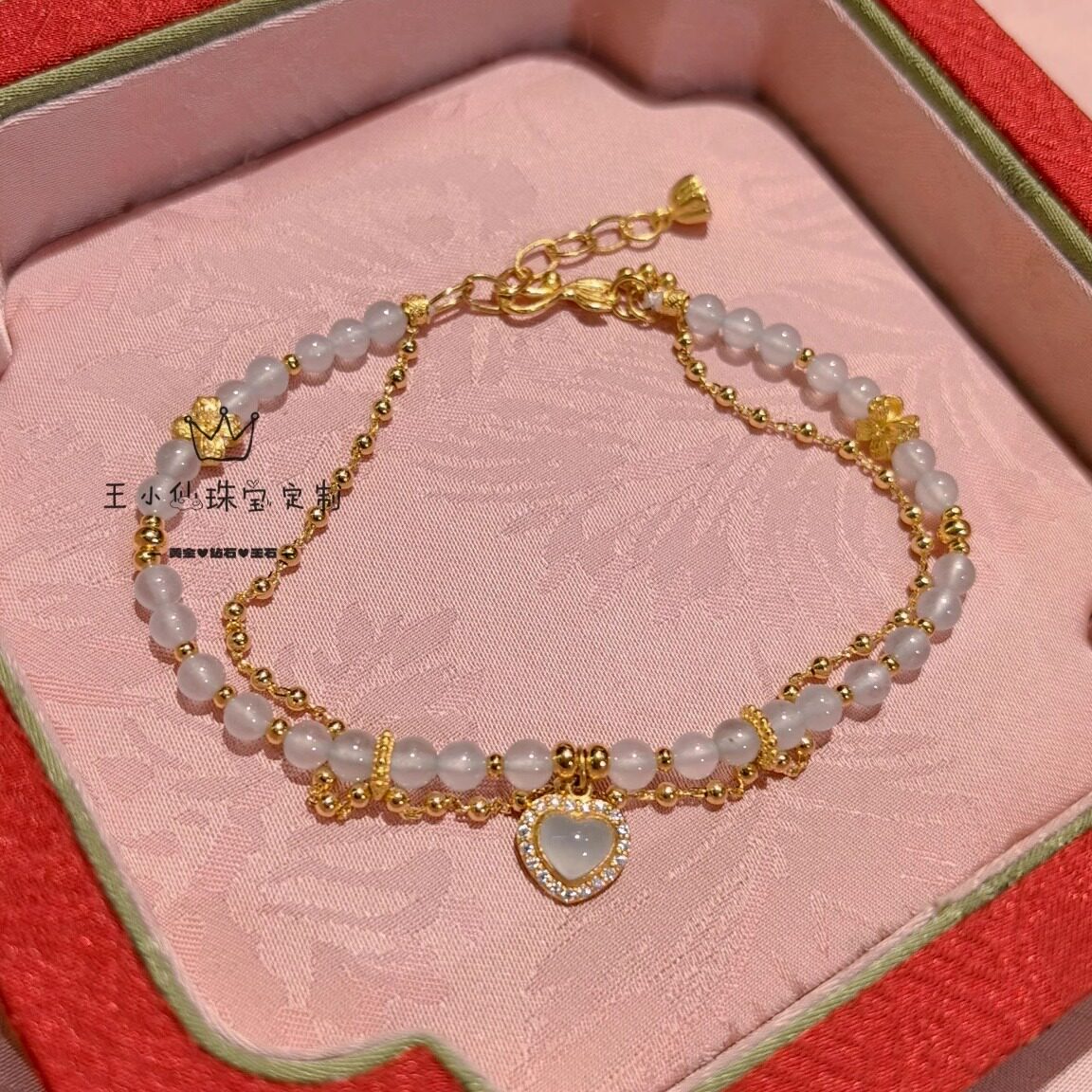 足金999天然缅甸翡翠A货白糯冰3mm圆珠精品工艺算盘珠双层手链女