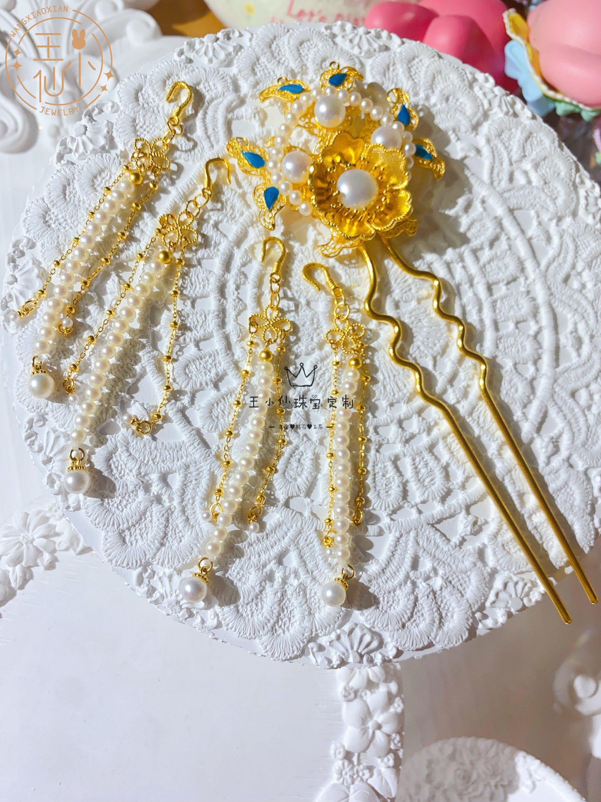古法金羽毛仿点翠发簪王小仙