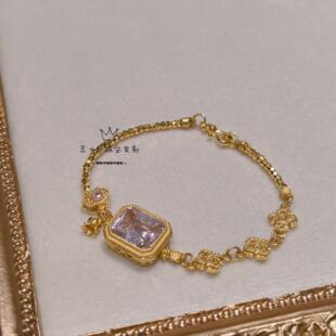 足金999镭射珠2mm闪闪蹦迪珠金珠粉色宫廷公主人造宝石铃兰花手链