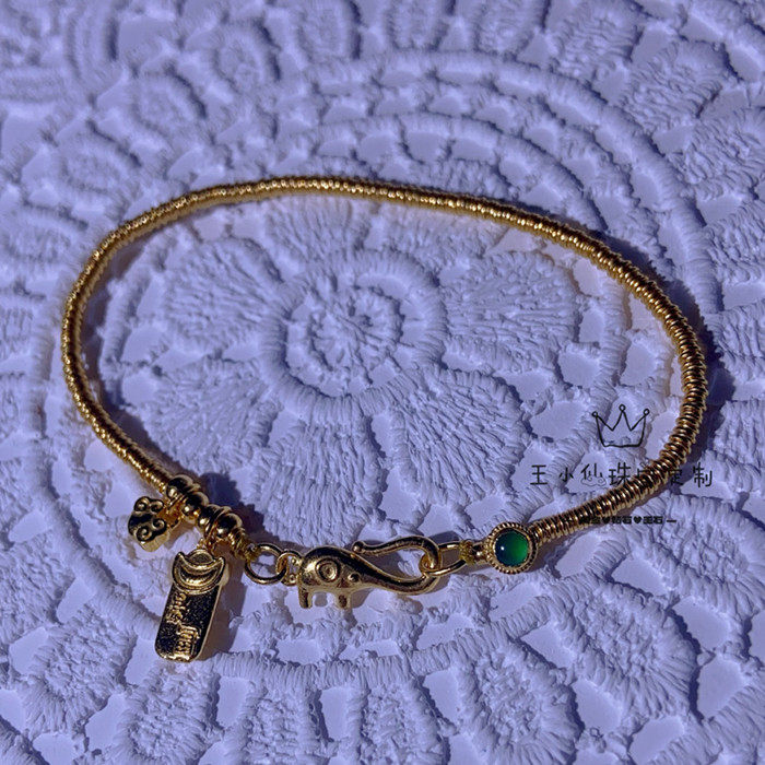 手工古法金金圈圈吉祥如意一夜暴富阳绿翡翠蛋面 定价镶嵌手链