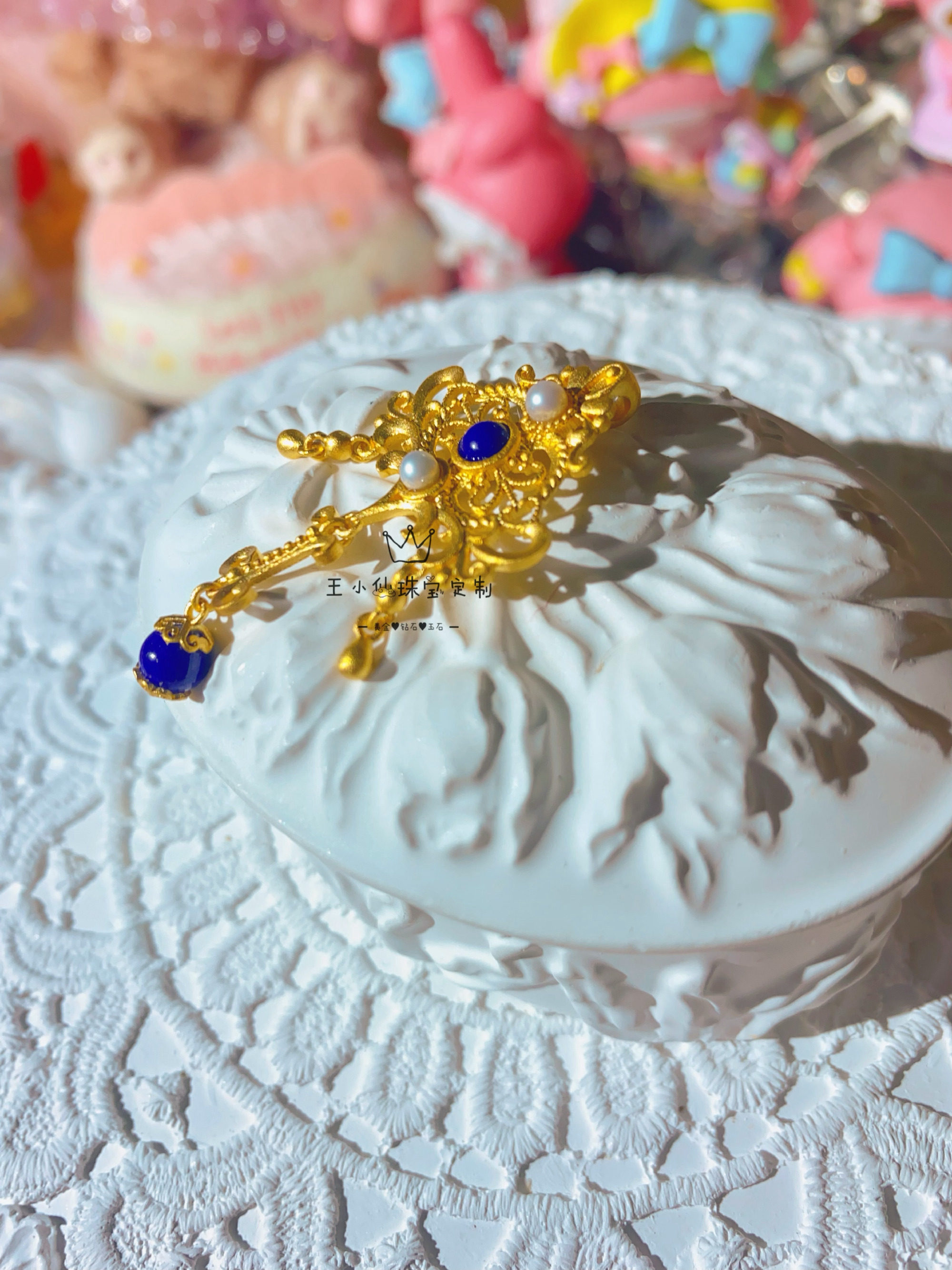 足金王小仙珍珠镶嵌黄金吊坠