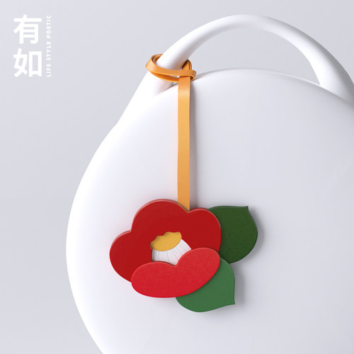 有如山茶花真皮包挂件车挂钥匙扣