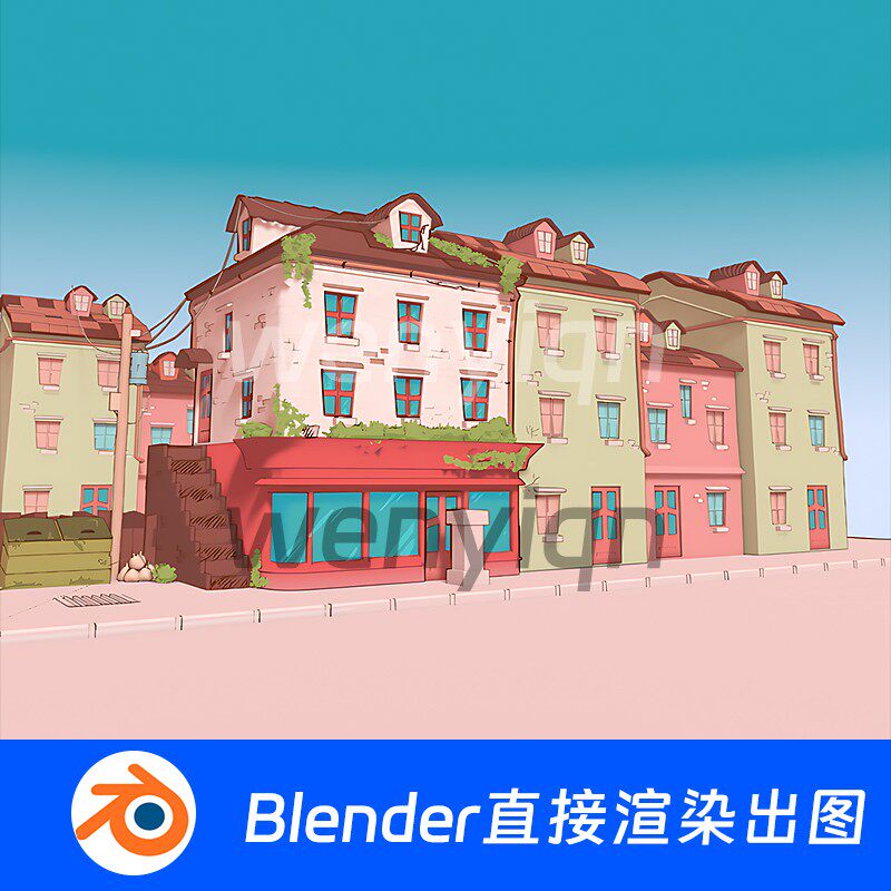 三渲二房子房屋动漫卡动街道Blender场景模型1150