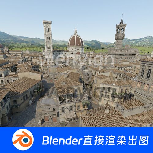 Blender百花圣母大教堂中世纪城市建筑佛罗伦萨模型760