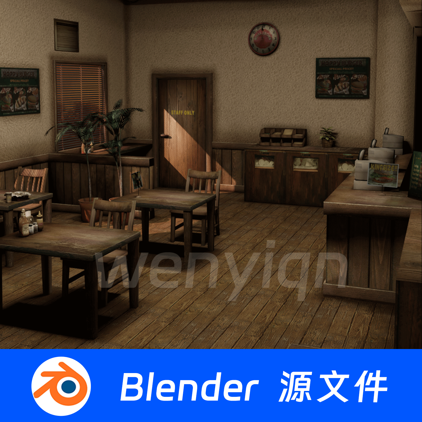 西部小镇酒吧咖啡厅次世代房间房子复古Blender场景模型2155