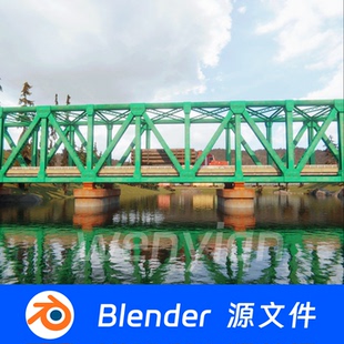 森林山脉荒野铁路桥梁河流货车马路Blender场景模型2418