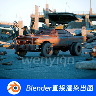 汽车赛博废墟复古展示展台Blender场景模型1809