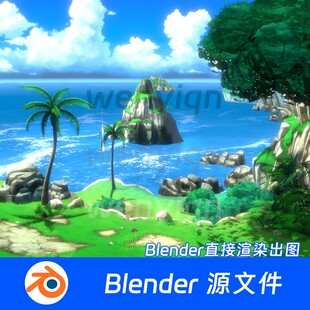 Blender模型三渲二动漫场景小岛海边大海岛屿风景山脉645