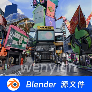 城市街道路面建筑街景商业街步行街商场广场Blender场景模型2376