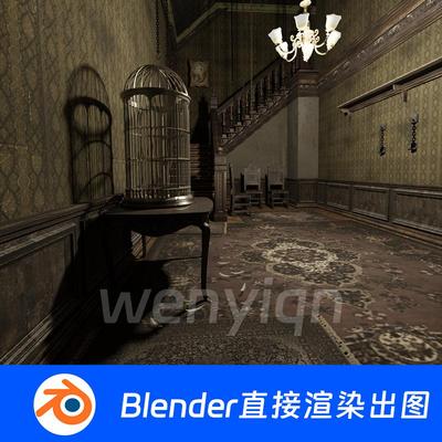 中世纪室内楼梯走廊城堡卧室Blender场景模型1652