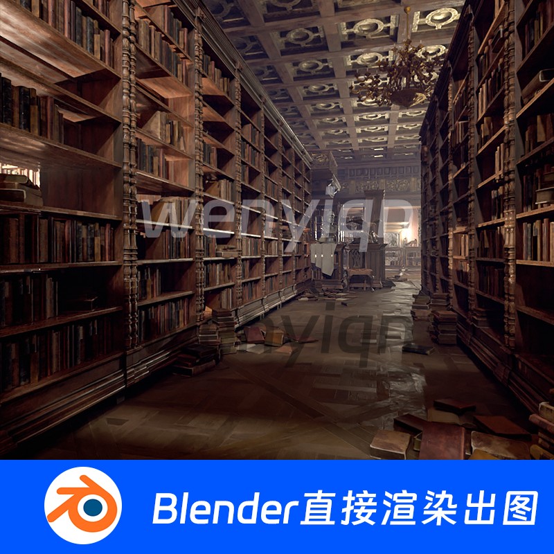 末日图书馆中世纪城堡废弃藏书阁欧洲Blender场景模型1270
