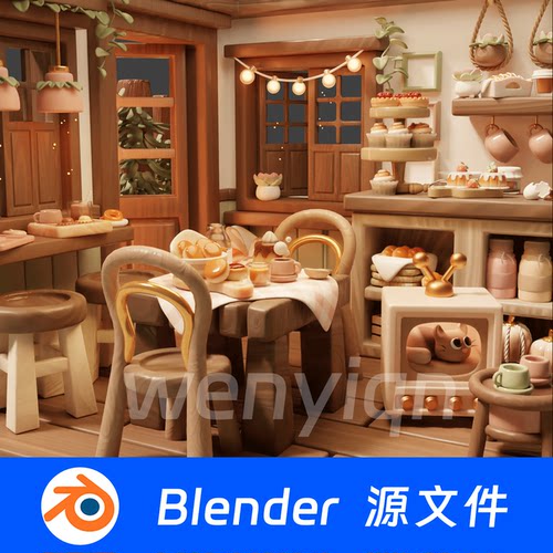 Blender蛋糕店甜品店卡通座椅场景模型2453