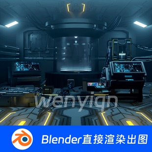 玻璃容器休眠舱科幻实验室未来培养皿控制台Blender场景模型2034