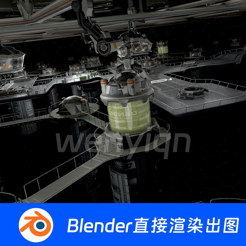 空间站实验室科技科幻未来隧道走廊机械飞船Blender场景模型1587