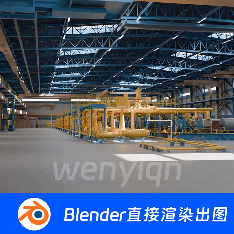 工厂仓库自动化车间炼油厂油气管道Blender场景模型1820