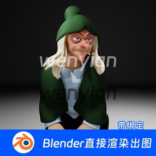 Blender巫女法师祭司女巫万圣节巫师帽子恶魔魔法师模型728