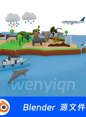 卡通地球旅游绿色环保动物园气象动画Blender场景模型2191
