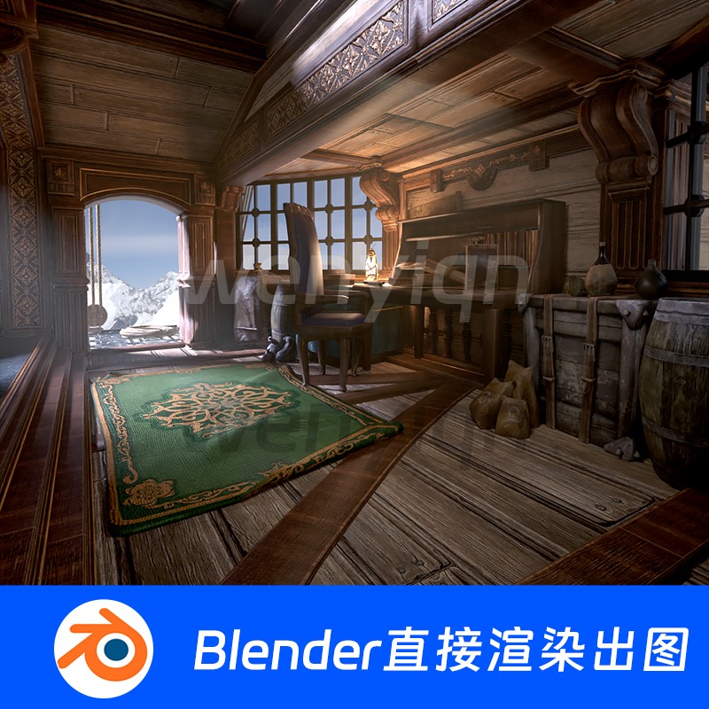 航海海盗船木屋内部村庄房子别墅中世纪Blender场景模型1387