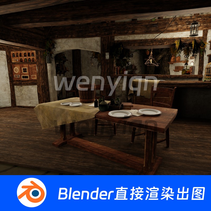 村庄木屋房子建筑村落餐厅客栈Blender场景模型1251