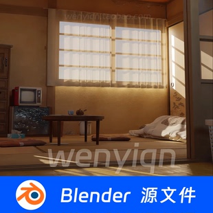 日本室内日式房间客厅餐厅厨房卧室榻榻米Blender场景模型2549
