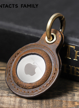 适用于苹果airtag保护套真皮牛皮质追踪定位器宠物防丢钥匙扣挂钩