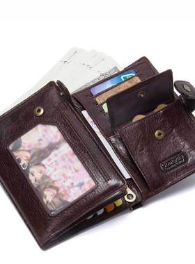 欧美复古真皮牛皮质男女通用护照包时尚多功能钱包搭扣证件夹收纳