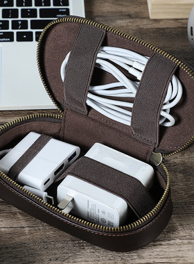 复古全粒面牛皮真皮质数码配件收纳包手工制充电器数据线旅行袋