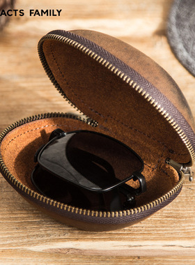 创意折叠太阳镜眼镜盒包袋挂钩拉链真皮疯马皮牛皮质复古收纳盒潮