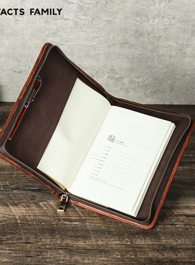 复古真皮牛皮质a5笔记本保护封套钢笔笔槽手腕拉链记事本书套书皮