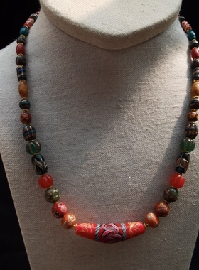 西亚牛角珠弯管老琉璃项链男士女士锁骨链原创古珠项链