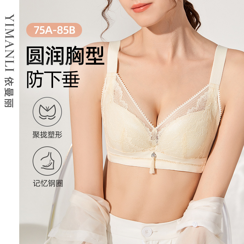 依曼丽内衣女聚拢小胸圆润胸型软钢圈调整型亲肤蚕丝法式提拉文胸