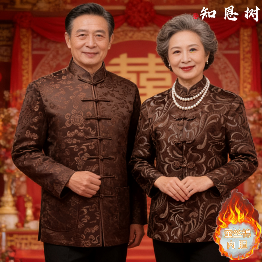 高端桑蚕丝唐装棉袄女装真丝新中式女棉衣中老年国风上衣棉服外套