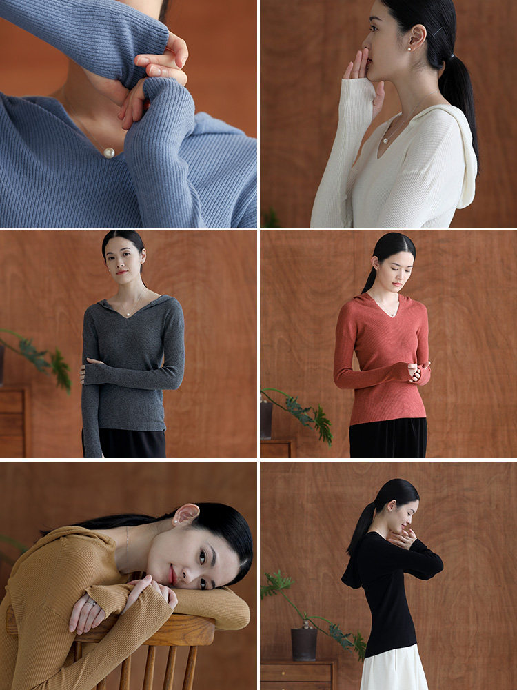 Fumiya Terayama, Roujia, giant slimming Australian merino wool hooded V-neck basic sweater