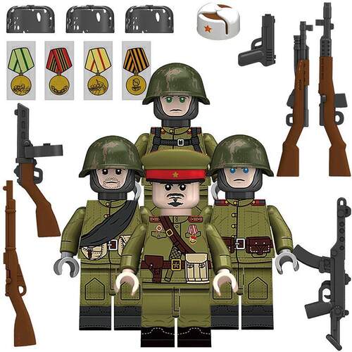 适配国产积木人仔苏联步兵二战军事拼装积木人仔儿童玩具N613-616