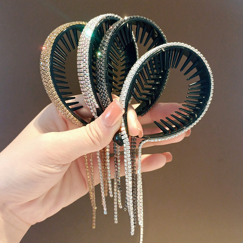 高档水钻香蕉夹后脑勺固定盘发神器丸子头发夹马尾扣夹子头饰发饰