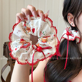 甜美红色苹果大肠发圈蕾丝花边方巾皮筋发绳少女心扎马尾头绳发饰