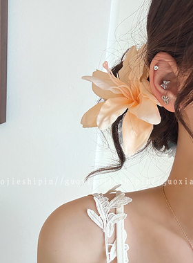 超仙蓝色系百合花朵发夹纯欲氛围感侧边夹复古新中式发卡夹子头饰