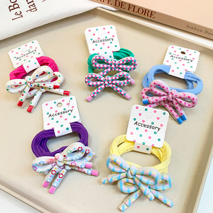 韩系奶油色波点发圈甜美简约蝴蝶结毛巾圈少女心扎低马尾头绳皮筋
