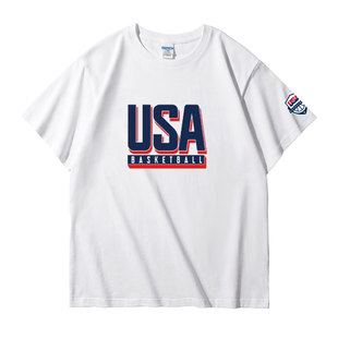 2024美国队男篮USA詹姆斯库里训练短袖 杜兰特篮球运动纯棉T恤定制
