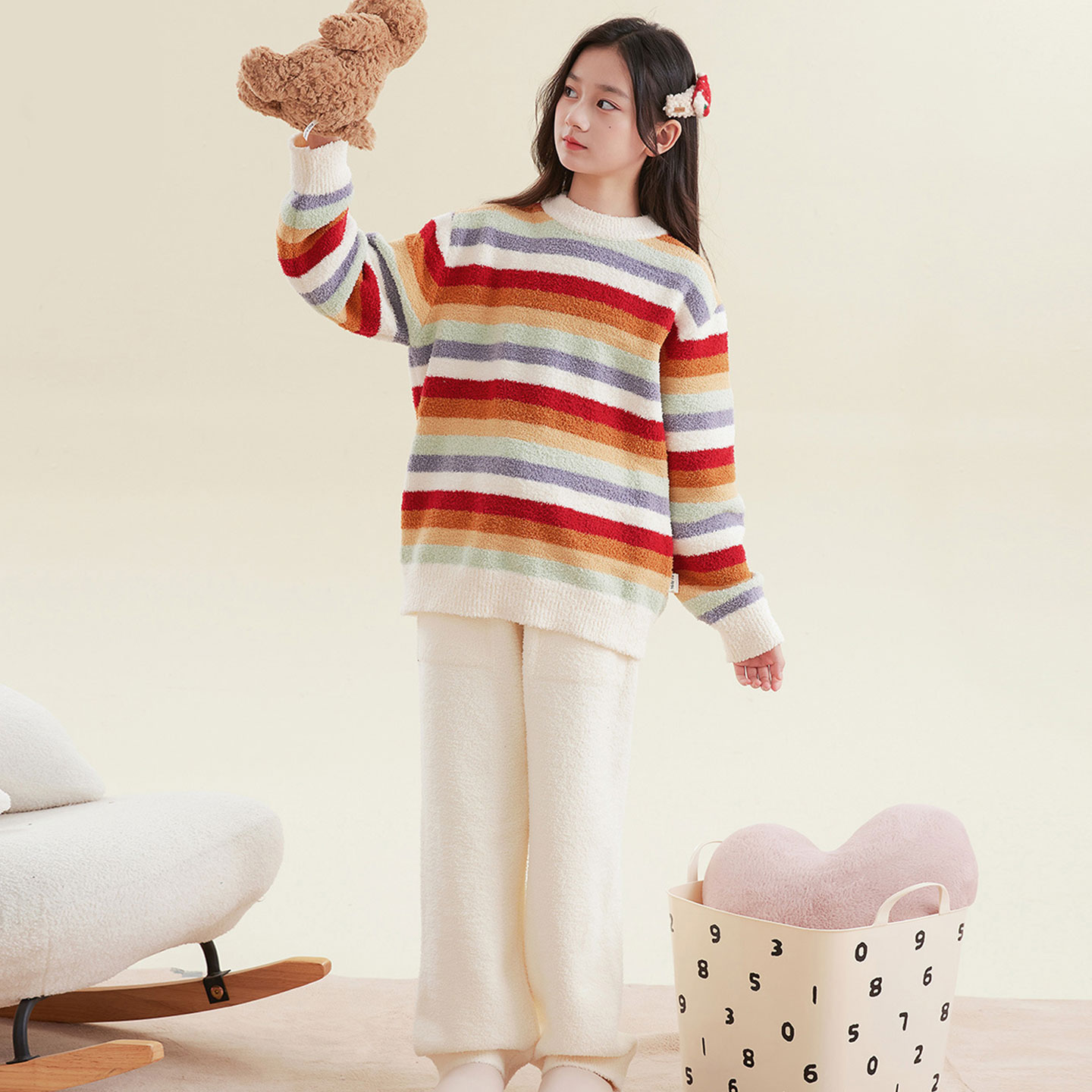145150小个子秋冬半边绒家居服