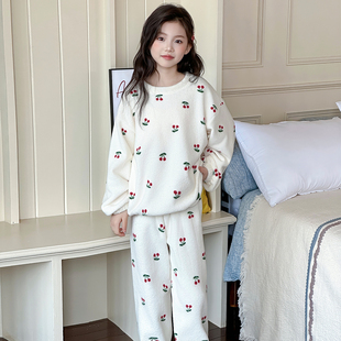 秋冬一米四五小个子睡衣女冬季薄绒圆领xs码珊瑚绒家居服套装150