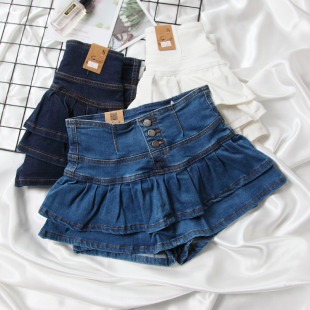 裙2024夏季 WU敌美翻天 牛仔翘臀超短高腰裙裤 女迷你蓬蓬短裤 新款