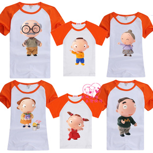 纯棉创意个性头像搞笑男女童短袖T恤一家六口祖孙三代亲子家庭装
