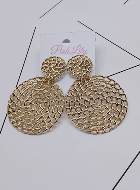 K269夸张质感时尚潮流气质名媛街拍几何中古宫廷创意金属耳钉～女