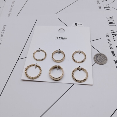 K265夸张质感时尚潮流气质名媛街拍几何套装宫廷创意金属戒指～女