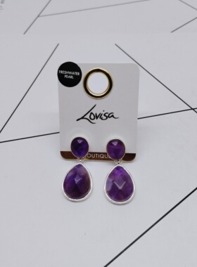 K274夸张质感时尚潮流气质名媛街拍几何天然石宫廷创意金属耳钉女