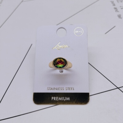 K285夸张质感时尚潮流气质名媛街拍几何彩钻戒指镀真金黄铜戒指女